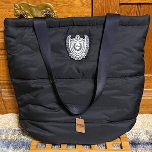 PINK Victoria's Secret Black Quilted Tote with Navy Ribbon Straps